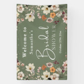 ボーホー ワイルドフラワー ラスティック セージグリーン ブライダルシャワー 横断幕 (縦)