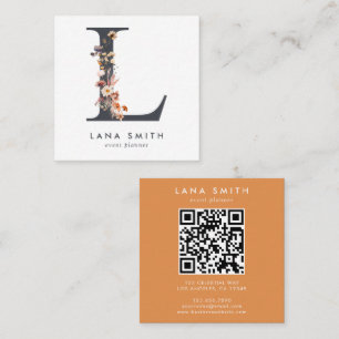 ボーホー ワイルドフラワー 初期 L QR コード スクエア名刺