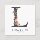 ボーホー ワイルドフラワー 初期 L QR コード スクエア名刺 (正面)