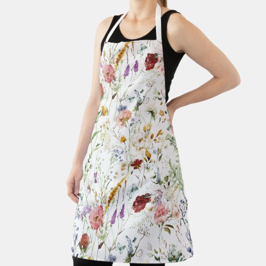 ボーホー ワイルドフラワー 水彩 春の花 エプロン (インサイチュ)