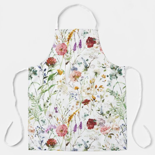ボーホー ワイルドフラワー 水彩 春の花 エプロン (正面)