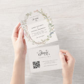 ボーホー ワイルドフラワー 花柄 ボタニカル モダン タイポグラフィ オールインワン招待状 (貼ってはがせる)