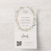 ボーホー ワイルドフラワー 花柄 ボタニカル モダン タイポグラフィ オールインワン招待状 (内側)