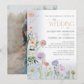 ボーホー ワイルドフラワー 花 エレガント 水彩 結婚式 招待状 (正面/裏面)