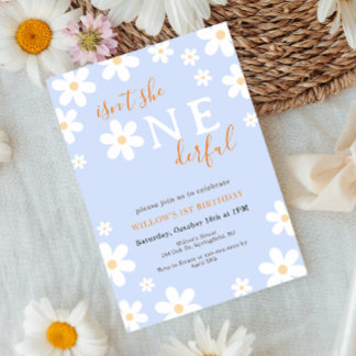 ボーホー ワンダフル フラワーズ グルーヴィー デイジー 1歳の誕生日 招待状