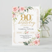 ボーホー ワークショップ 水彩 ピンク ゴールド 花 緑 90周年 招待状 (スタンド正面)