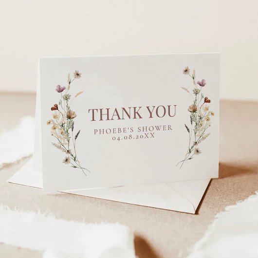 ボーホー ワーターカラー ワイルドフラワー ブライダルシャワー 折りたとう式 サンキューカード