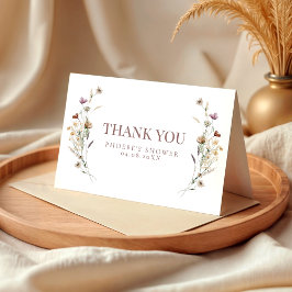 ボーホー ワーターカラー ワイルドフラワー ブライダルシャワー 折りたとう式 サンキューカード