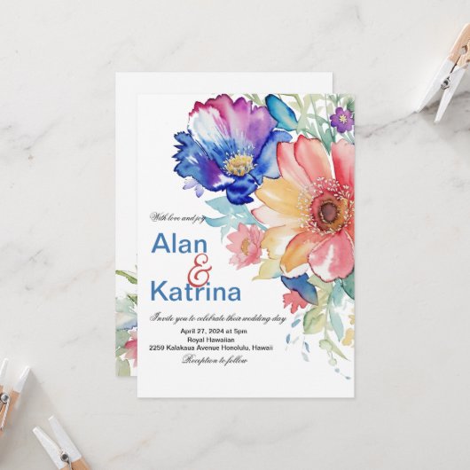 ボーホー ヴィブラント フラワーズ インビテーション (正面/裏面インサイチュ)