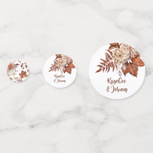 ボーホー ヴィンテージ オータム テラコッタ フラワーズ ウェディング コンフェッティ (正面)