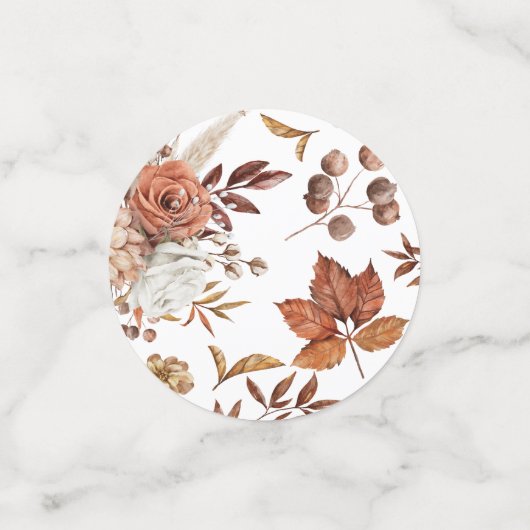 ボーホー ヴィンテージ オータム テラコッタ フラワーズ ウェディング コンフェッティ (スモール正面)