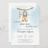 ボーホー ヴィンテージ サージュグリーン ニュートラル 男の子 ベビー服 招待状 (正面/裏面)