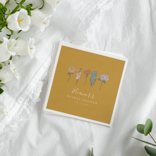 ボーホー ヴィンテージ フラワー イエロー オーダーメイド ブライズシャワー スタンダードカクテルナプキン