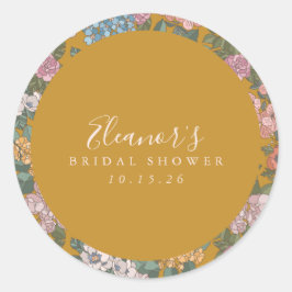 ボーホー ヴィンテージ フラワー イエロー オーダーメイド ブライズシャワー ラウンドシール