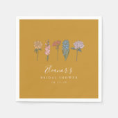 ボーホー ヴィンテージ フラワー イエロー カスタム ブライダル シャワー スタンダードカクテルナプキン (正面)