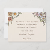 ボーホー ヴィンテージ フラワー ベージュ ベイビー シャワー サンキューカード (裏面)