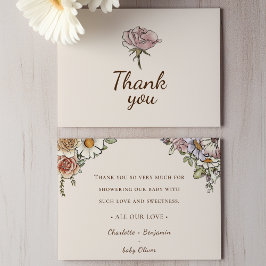 ボーホー ヴィンテージ フラワー ベージュ ベイビー シャワー サンキューカード