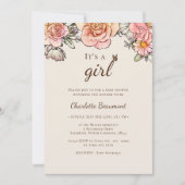 ボーホー ヴィンテージ フラワー ベージュ 女の子のシャワー 招待状 (正面)