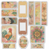 ボーホー ヴィンテージ 水彩 ピンク ジャンク ジャーナル シール (正面)