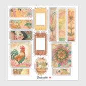 ボーホー ヴィンテージ 水彩 ピンク ジャンク ジャーナル シール (シート)