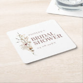 ボーホー 水彩 フラワーブライダルシャワーコースター スクエアペーパーコースター (アングル)