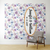 ボーホー 水彩 フラワー ライラック & ティール パーソナライズ タペストリー (インサイチュ(横))