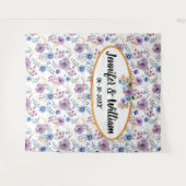 ボーホー 水彩 フラワー ライラック & ティール パーソナライズ タペストリー (正面(横))