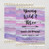 ボーホー 水彩 矢印 ヤング ワイルド スリー バースデー イン 招待状 (正面/裏面)