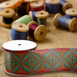 ボーホ アブストラクト ヒッピークール レッド ブルー エスニック トリッピー サテンリボン