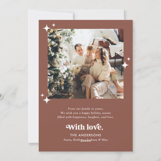 ボーホ アーチ メリークリスマス テラコッタ フォト シーズンカード (裏面)