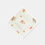 ボーホ オレンジ コテージコア フローラル ブライダル シャワー ネーム スタンダードカクテルナプキン (角)