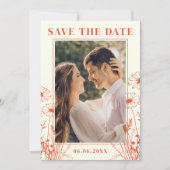 ボーホ オレンジ フラワーライン アート2 写真 QRコード セーブザデート (正面)