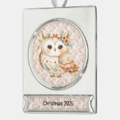 ボーホ コテージコア オウル フラワル ファームコア チャーム シルバープレートバナーオーナメント (左)