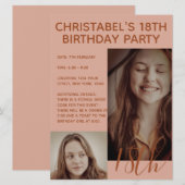 ボーホ サマー ブラウン ピンク トレンディー バースデー パーティー 招待状 (正面/裏面)