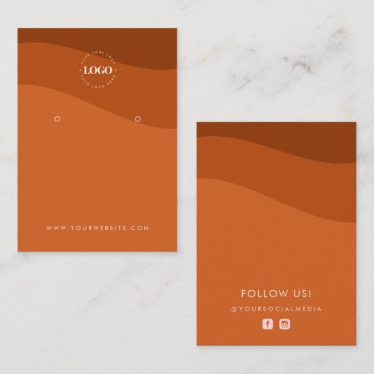 ボーホ テラコッタ ウェーブ カスタム ロゴ イヤリング ディスプレイ 名刺 (正面/裏面)