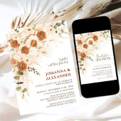 ボーホ テラコッタ フローラル QR コード ブライダル シャワー 招待状