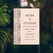 ボーホ トライバル プリント クリームとブラック 招待状