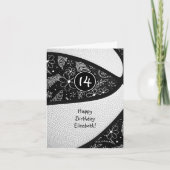 ボーホ ドゥードル 黒白 ガーリー バスケットボール 誕生日 カード (正面)