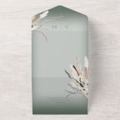 ボーホ ドライ グラス リース セージグリーン ディナー オールインワン招待状 (外側)