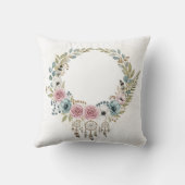 ボーホ ドリームキャッチャー フローラル リース 水彩画 クッション (裏面)