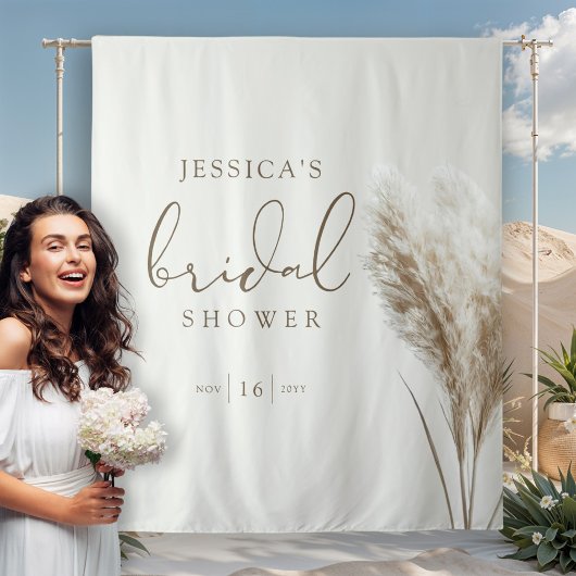 ボーホ ニュートラル フラッフィー パンパス グラス ブライダル シャワー タペストリー