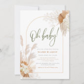 ボーホ パンパス グラス アーチ セージ グリーン ベイビー シャワー 招待状 (正面)