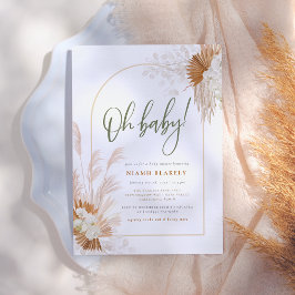 ボーホ パンパス グラス アーチ セージ グリーン ベイビー シャワー 招待状