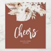 ボーホ パンパス テラコッタ フラワーのウェディング ワインラベル (シングルラベル)