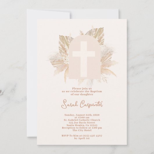 ボーホ パンパス 洗礼 女の子 招待状 (正面)