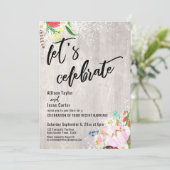 ボーホ フラワー ライト ラスティック ウッド みんなで祝おう 招待状 (スタンド正面)