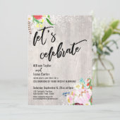 ボーホ フラワー ライト ラスティック ウッド レッツ セレブレート 招待状 (スタンド正面)