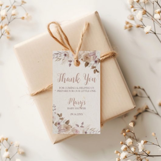 ボーホ ブラウン ベージュ フラワーベビーシャワー ギフトタグ