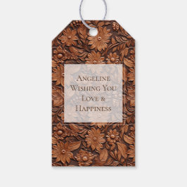 ボーホ ブラウン 合成皮革 花柄 ブライダルシャワー ギフトタグ