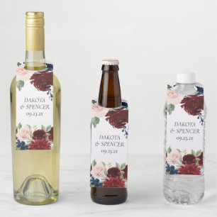 ボーホ ブルーム   ワインレッドとネイビーブルーのバラ ボトルネックタグ